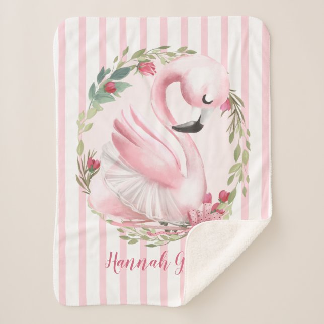Couverture Sherpa Bébé personnalisé de nom de cygne de rose (Devant)