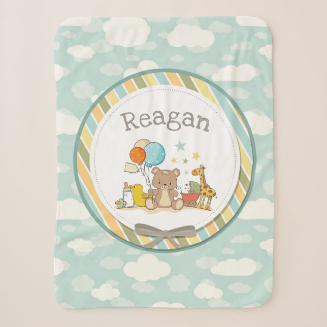 Couverture Sherpa Bébé personnalisé Teddy Ours Giraffe caoutchouc Du (Devant)