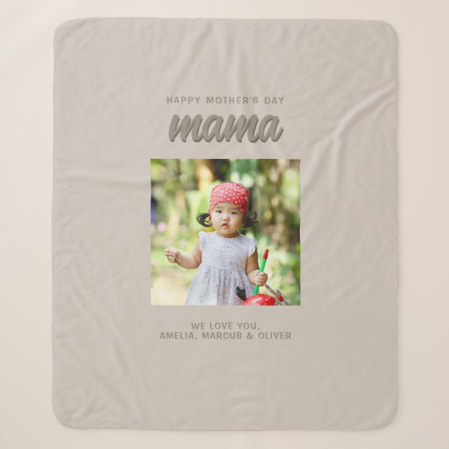 Couverture Sherpa Beige moderne maman Enfants Photo Fête des mères (Devant)