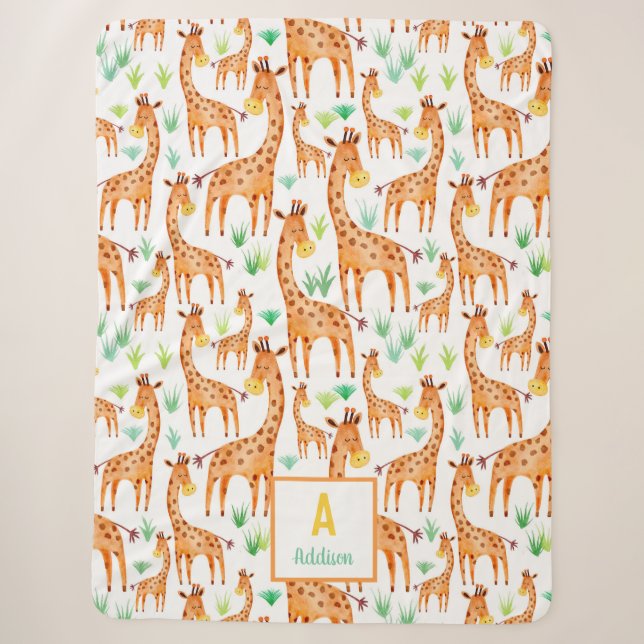 Couverture Sherpa Belle aquarelle Giraffe Animal Personnalisé (Devant)