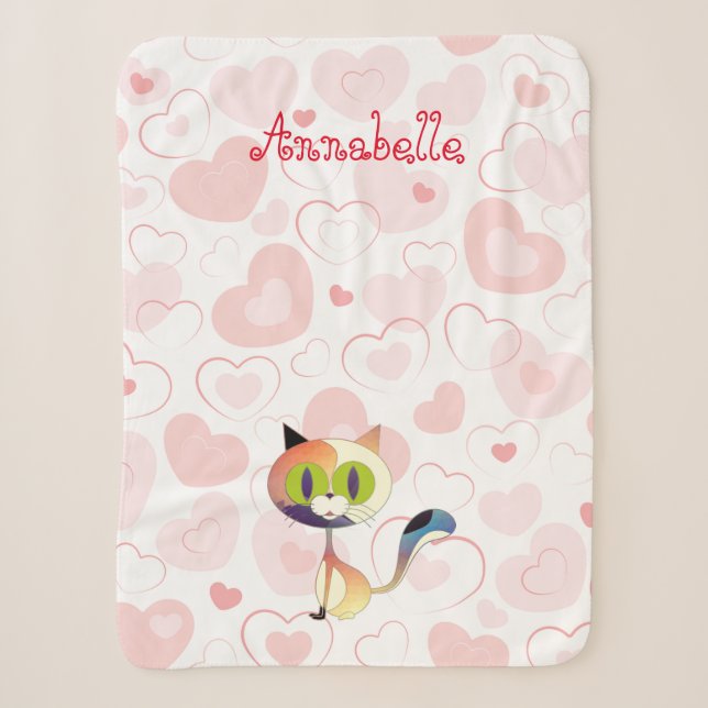 Couverture Sherpa Belle chatte de dessin et de mignons coeurs élégan (Devant)