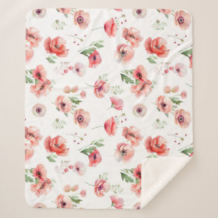 Couverture Sherpa Belle fleur rose et rouge pavot