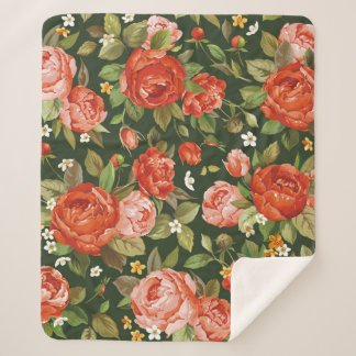 Couverture Sherpa Belles fleurs de pivoine sans couture motif