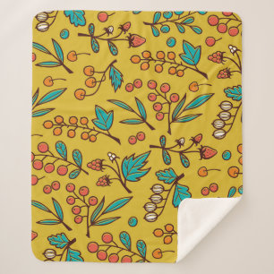 Couverture Sherpa Berries sur branches, motif naturel sans soudure.