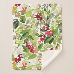 Couverture Sherpa Berry Holly Festive et aquarelle À feuillage persi