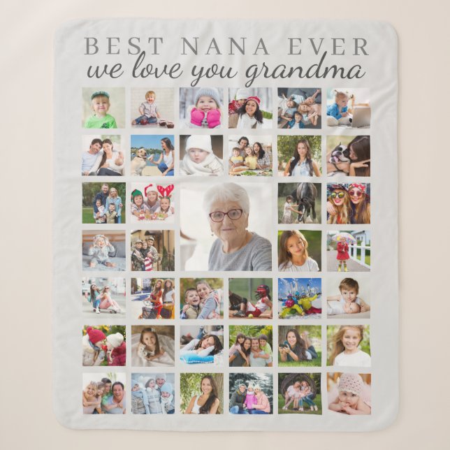 Couverture Sherpa BEST NANA JAMAIS Grandma Photo Collage Gris (Devant)