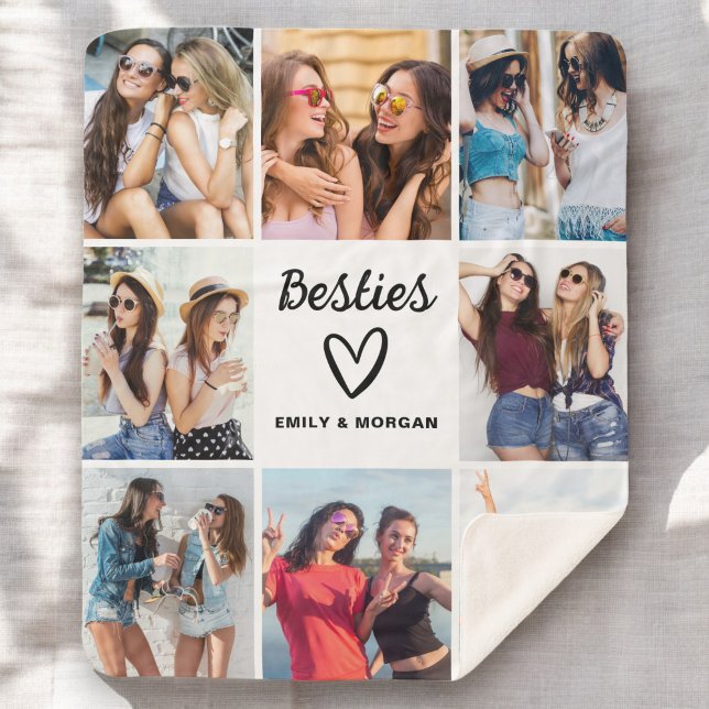 Couverture Sherpa Besties Script Cadeau Pour Les Amis Photo Collage (Créateur téléchargé)