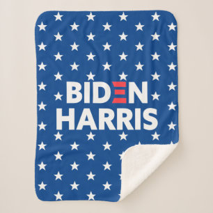 Couverture Sherpa Biden / Harris White Stars Motif Blue