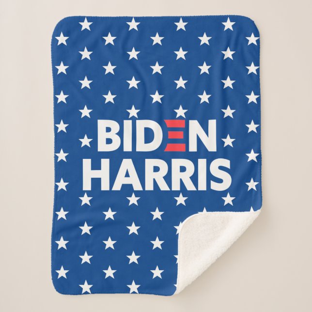 Couverture Sherpa Biden / Harris White Stars Motif Blue (Devant)