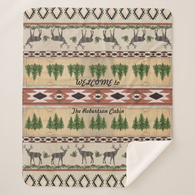 Couverture Sherpa Bienvenue au Cabine à Woods Deer Antlers Rustic Wo (Devant)
