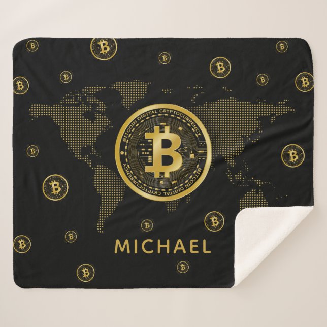 Couverture Sherpa Bitcoin Gold World Black Crypto Nom personnalisé (Devant (Horizontal))