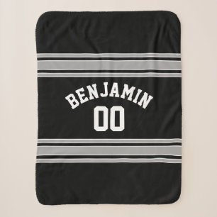 Couverture Sherpa Black and Silver Sports Jersey Nom personnalisé Nu