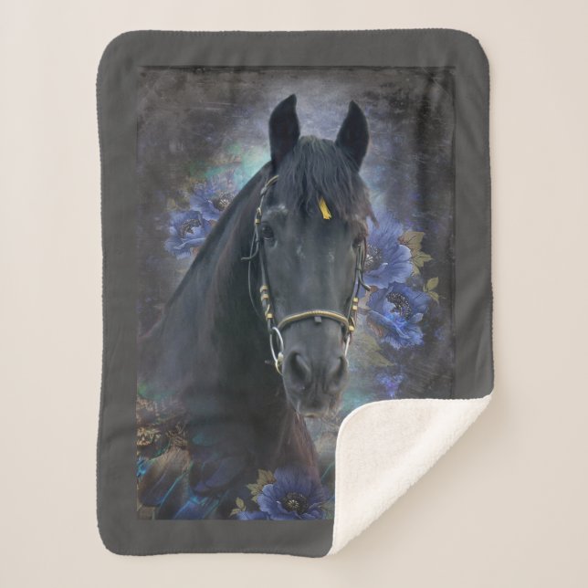 Couverture Sherpa Black Beauty Friesian Horse - Blanket (Devant)