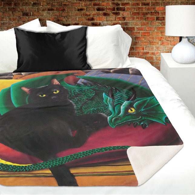 Couverture Sherpa Black Cat Green Dragon (Créateur téléchargé)