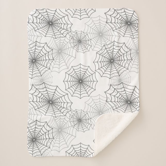 Couverture Sherpa Black Spider Web Cobweb Motif en soie sur Dark Whi (Devant)