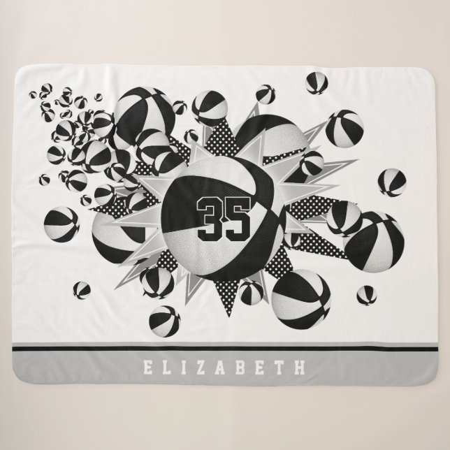 Couverture Sherpa black white filles salle de sport basketball stars (Devant (Horizontal))