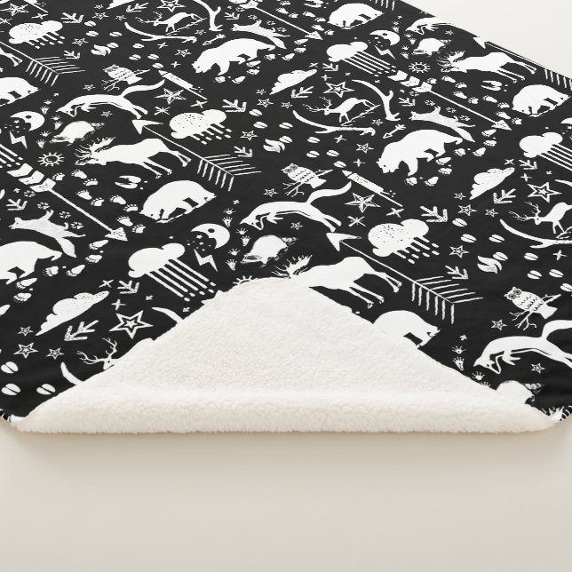 Couverture Sherpa Black White Forest Nursery Motif des traces d'anim (3/4)