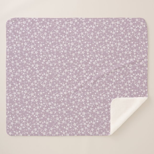 Couverture Sherpa Blanc sur Mauve | Motif d'étoiles d'impression Lin (Devant (Horizontal))