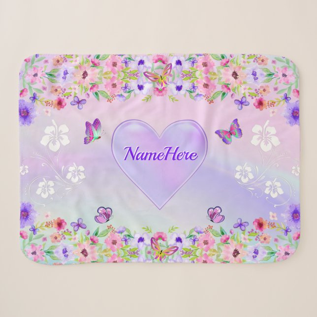 Couverture Sherpa Blanche à jetons de papillon personnalisée pour le (Devant (Horizontal))
