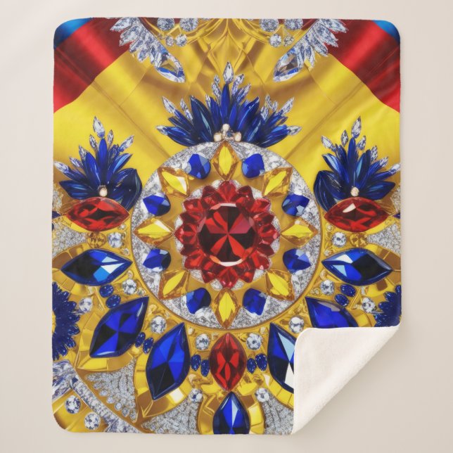 Couverture Sherpa Blanche Sherpa avec design aux couleurs roumaines (Devant)