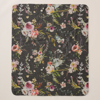 Couverture Sherpa Blanche Sherpa Floral Noir
