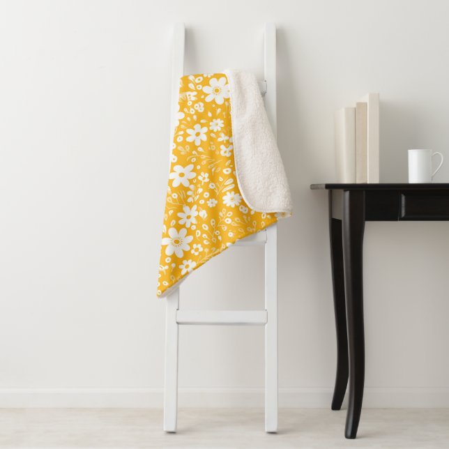 Couverture Sherpa Blanche Sherpa Jaune Mellow (En situation)