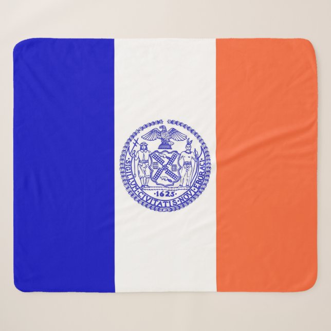 Couverture Sherpa Blanche Sherpa Patriotique avec drapeau de New Yor (Devant (Horizontal))