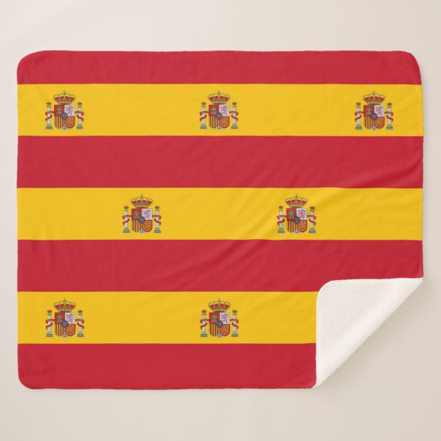 Couverture Sherpa Blanche Sherpa patriotique avec drapeau d'Espagne (Devant (Horizontal))