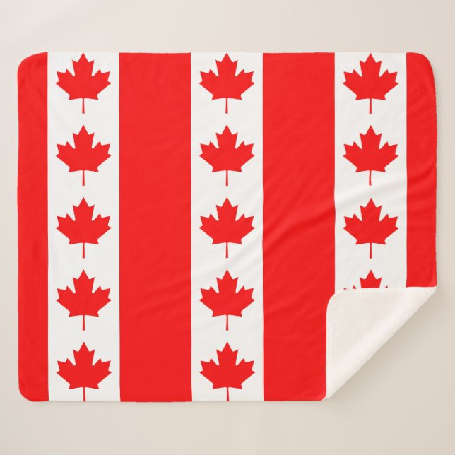 Couverture Sherpa Blanche Sherpa patriotique avec drapeau du Canada (Devant (Horizontal))