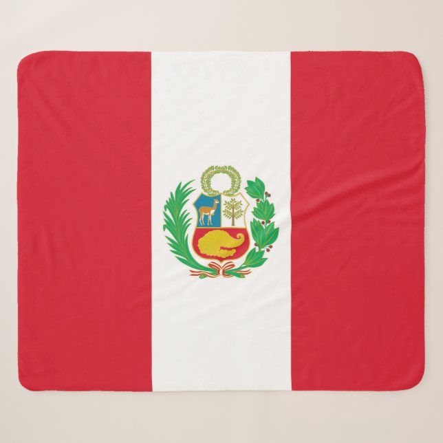 Couverture Sherpa Blanche Sherpa patriotique avec drapeau du Pérou (Devant (Horizontal))