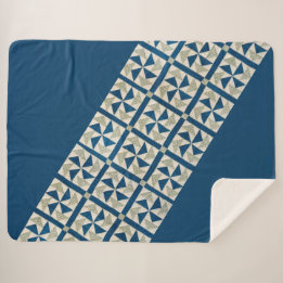 Couverture Sherpa Bleu + Blanc Pinwheel Quilt Motif contemporain