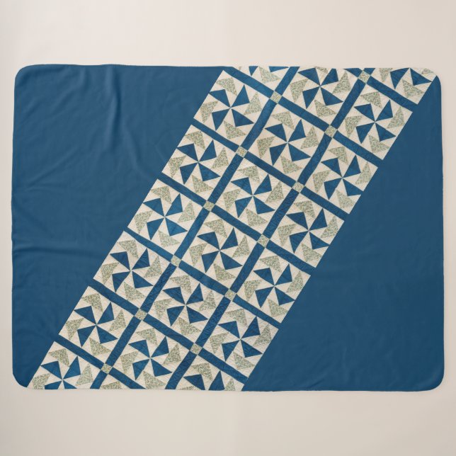 Couverture Sherpa Bleu + Blanc Pinwheel Quilt Motif contemporain (Devant (Horizontal))