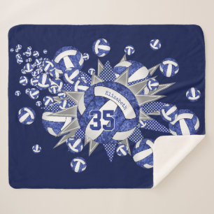 Couverture Sherpa bleu blanc volleballs stars filles nom personnalis