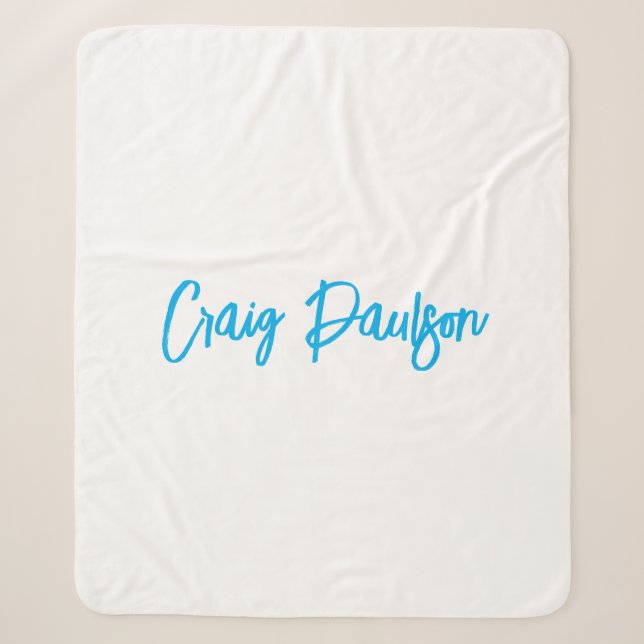 Couverture Sherpa Bleu Blanc Votre Nom Calligraphie Unique Minimalis (Devant)