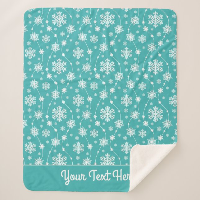 Couverture Sherpa Bleu bleu Turquoise brillant Motif de flétan blanc (Devant)