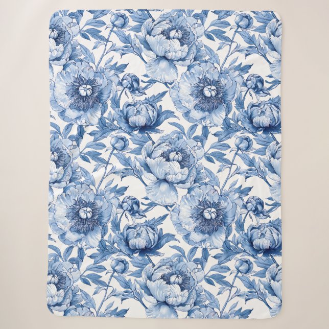 Couverture Sherpa Bleu botanique Floral Délicat Fleur de porcelaine (Devant)