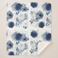 Bleu Dusty et Fleurs Bleues Marine Élégant
