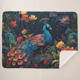 Couverture Sherpa Bleu élégant et gamme Peacock Star Jardin plein
