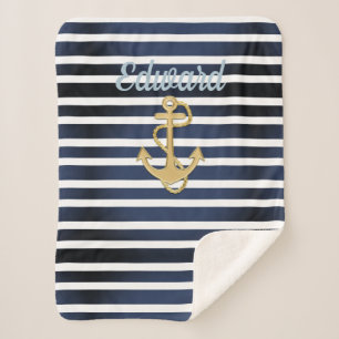 Couverture Sherpa Bleu et Ancre or Nautique