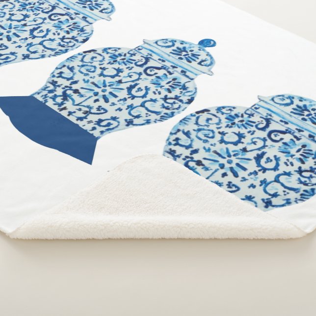 Couverture Sherpa Bleu et blanc Ginger Jar Sherpa Blanket (3/4)