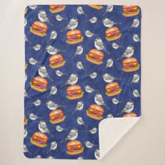 Couverture Sherpa Bleu foncé sur les oiseaux de Cheeseburger en Taho