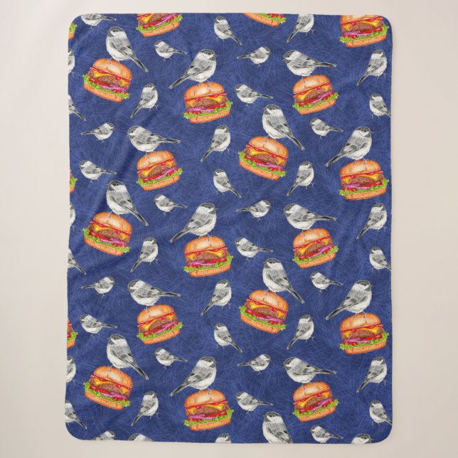 Couverture Sherpa Bleu foncé sur les oiseaux de Cheeseburger en Taho (Devant)