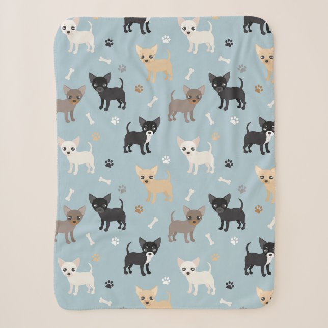 Couverture Sherpa Bleu mignon de motif de chiwawa (Devant)