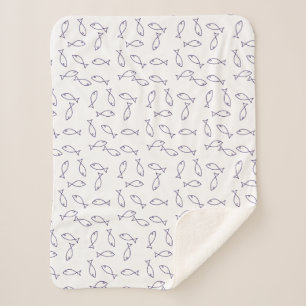 Couverture Sherpa Bleu Motif de poisson élégant thème de la mer