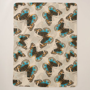 Couverture Sherpa Bleu motif papillon Pansy sur blanc