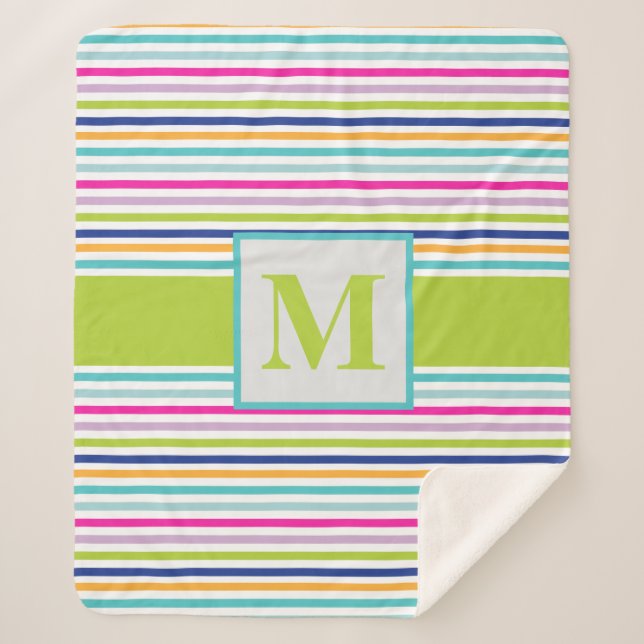 Couverture Sherpa Bleu, Orange, Rose, Vert, Turquoise (Devant)