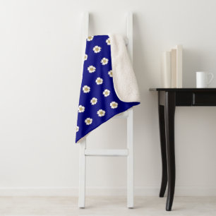Couverture Sherpa bleu royal jaune et blanc Fleurs de tasse à beurre
