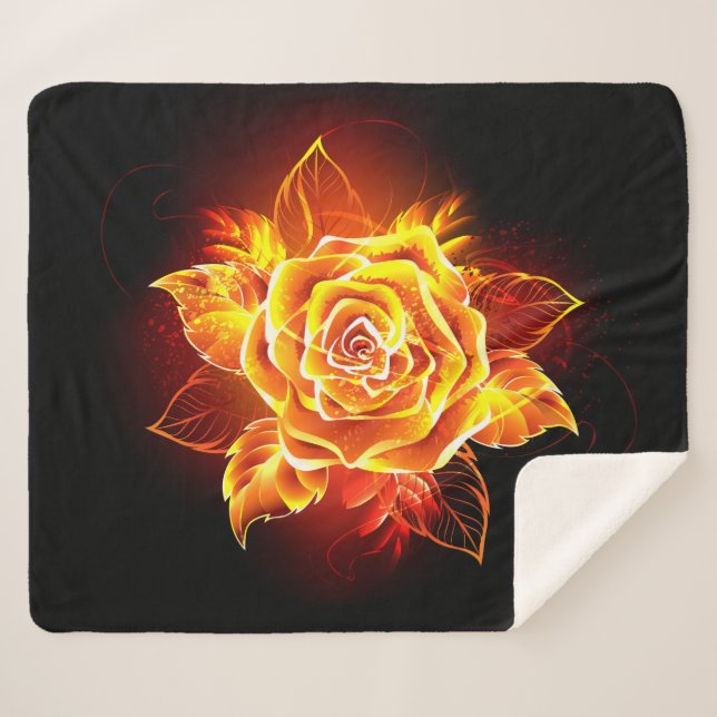 Couverture Sherpa Blooming Fire Rose (Devant (Horizontal))