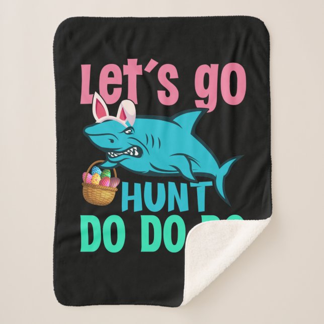 Couverture Sherpa Blue Bunny Oreilles requin Chasse aux oeufs de Pâq (Devant)