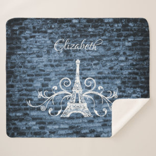 Couverture Sherpa Blue Eiffel Tower Grunge Sherpa Blanket